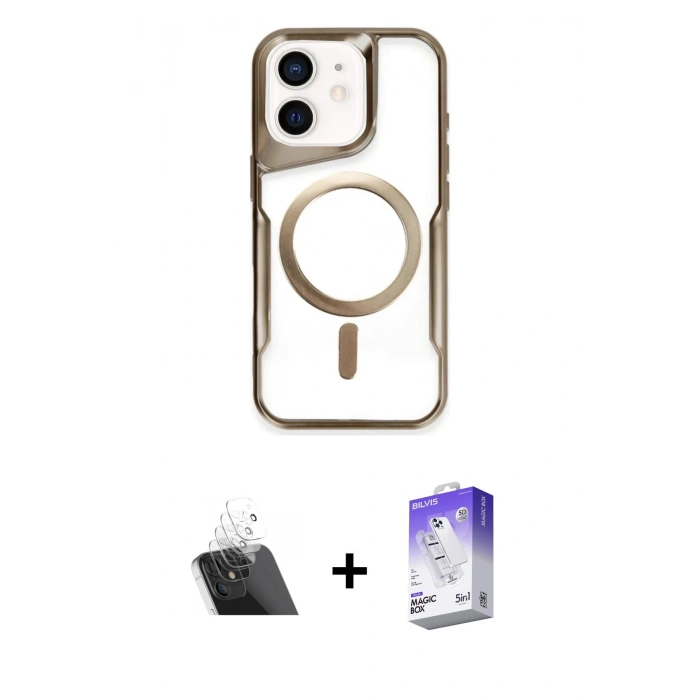 MARSİLYAN™- iPhone 12 Kılıf Yadigar Klasik Özel Seri - Siyah Bilvis 5in1 3D Magic Cam Ekran Koruyucu + Kamera Lens Koruma Cam - SF