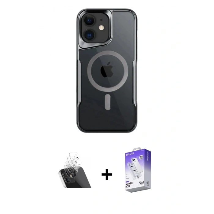 MARSİLYAN™- iPhone 12 Kılıf Yadigar Klasik Özel Seri - Siyah Bilvis 5in1 3D Magic Cam Ekran Koruyucu + Kamera Lens Koruma Cam - SF