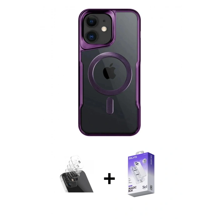 MARSİLYAN™- iPhone 12 Kılıf Yadigar Klasik Özel Seri - Siyah Bilvis 5in1 3D Magic Cam Ekran Koruyucu + Kamera Lens Koruma Cam - SF