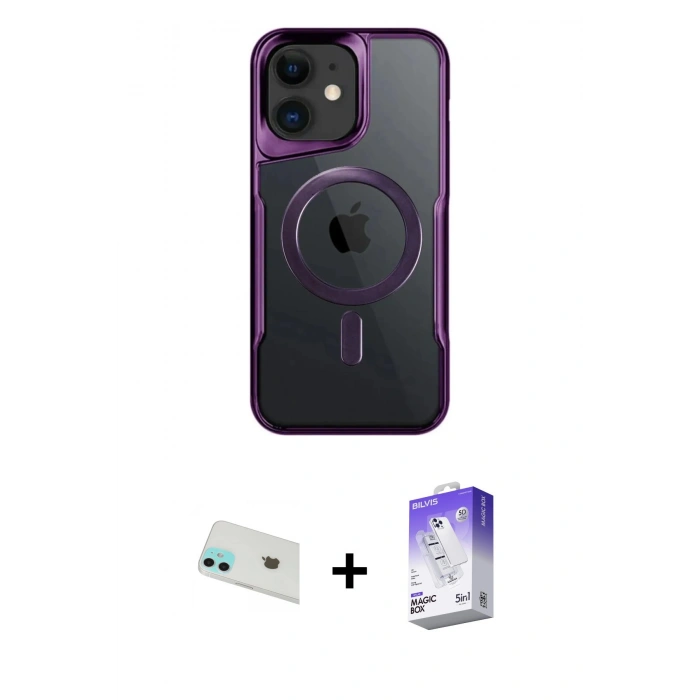 MARSİLYAN™- iPhone 12 Kılıf Yadigar Klasik Özel Seri - Siyah Bilvis 5in1 3D Magic Cam Ekran Koruyucu + Rainbow Kamera Lens Koruma Cam - YL