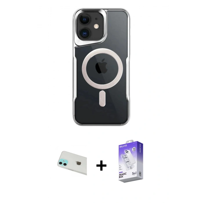 MARSİLYAN™- iPhone 12 Kılıf Yadigar Klasik Özel Seri - Siyah Bilvis 5in1 3D Magic Cam Ekran Koruyucu + Rainbow Kamera Lens Koruma Cam - YL