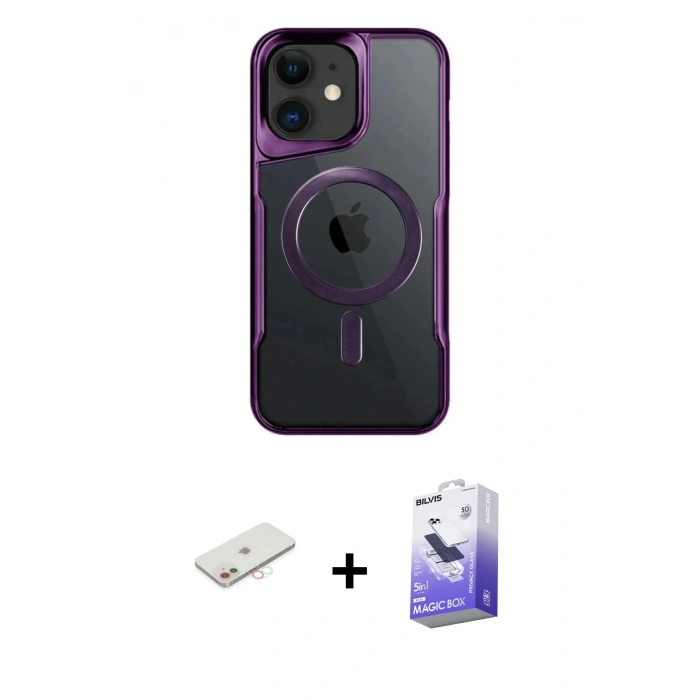 MARSİLYAN™- iPhone 12 Kılıf Yadigar Klasik Özel Seri - Siyah Bilvis 5in1 5D Magic Hayalet Cam Ekran Koruyucu + Renkli Kamera Lens Koruma Cam - YL