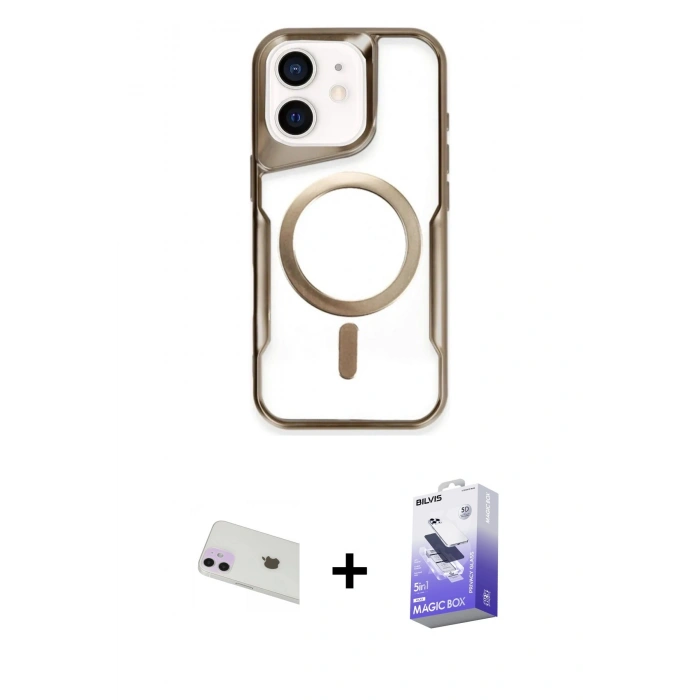 MARSİLYAN™- iPhone 12 Kılıf Yadigar Klasik Özel Seri - Siyah Bilvis 5in1 5D Magic Hayalet Cam Ekran Koruyucu + Rainbow Kamera Lens Koruma Cam - MR