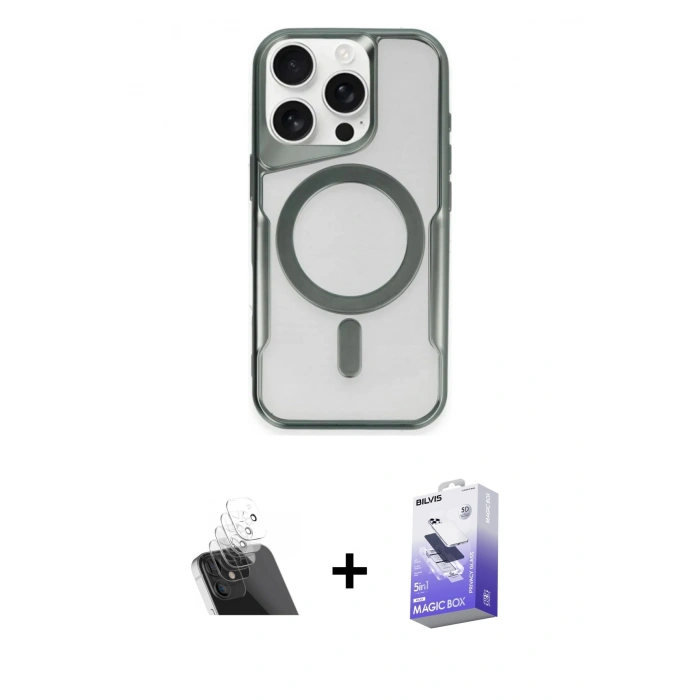 MARSİLYAN™- iPhone 12 Kılıf Yadigar Klasik Özel Seri - Siyah Bilvis 5in1 5D Magic Hayalet Cam Ekran Koruyucu + Kamera Lens Koruma Cam - SF