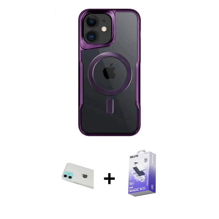 MARSİLYAN™- iPhone 12 Kılıf Yadigar Klasik Özel Seri - Siyah Bilvis 5in1 5D Magic Hayalet Cam Ekran Koruyucu + Yeşil Rainbow Kamera Lens Koruma Cam
