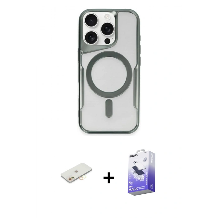 MARSİLYAN™- iPhone 12 Kılıf Yadigar Klasik Özel Seri - Siyah Bilvis 5in1 5D Magic Hayalet Cam Ekran Koruyucu + Renkli Kamera Lens Koruma Cam - SI