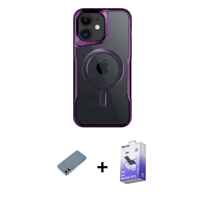 MARSİLYAN™- iPhone 12 Kılıf Yadigar Klasik Özel Seri - Siyah Bilvis 5in1 5D Magic Hayalet Cam Ekran Koruyucu + Metal Kamera Lens Koruma Cam - AKYL