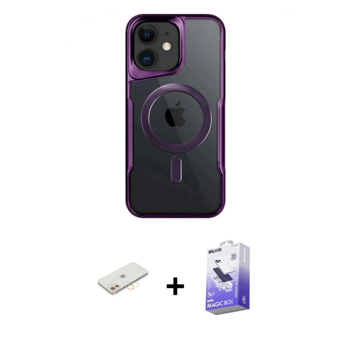 MARSİLYAN™- iPhone 12 Kılıf Yadigar Klasik Özel Seri - Siyah Bilvis 5in1 5D Magic Hayalet Cam Ekran Koruyucu + Renkli Kamera Lens Koruma Cam - SI