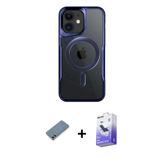 MARSİLYAN™- iPhone 12 Kılıf Yadigar Klasik Özel Seri - Siyah Bilvis 5in1 5D Magic Hayalet Cam Ekran Koruyucu + Metal Kamera Lens Koruma Cam - GD