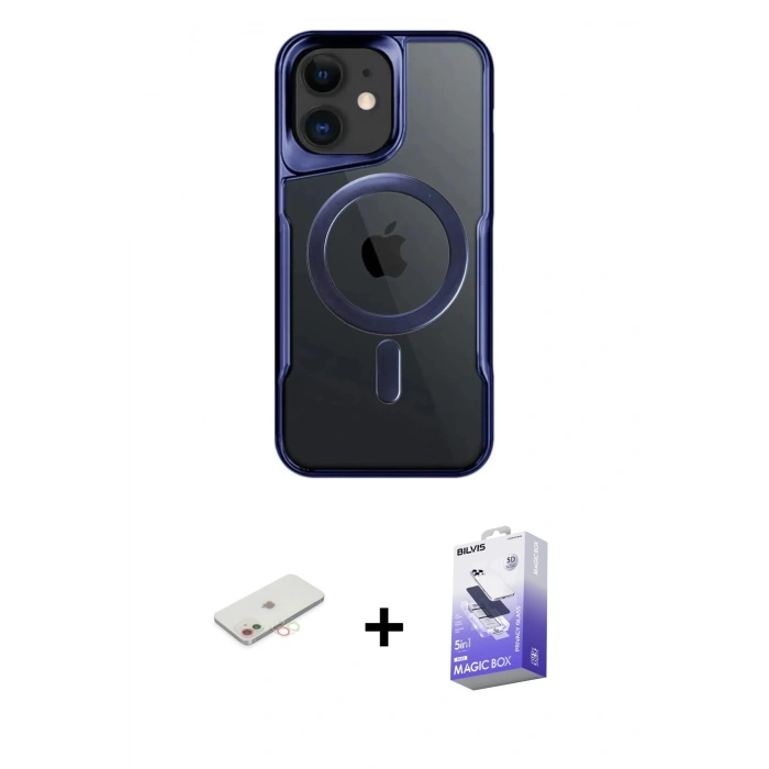 MARSİLYAN™- iPhone 12 Kılıf Yadigar Klasik Özel Seri - Siyah Bilvis 5in1 5D Magic Hayalet Cam Ekran Koruyucu + Renkli Kamera Lens Koruma Cam - YL