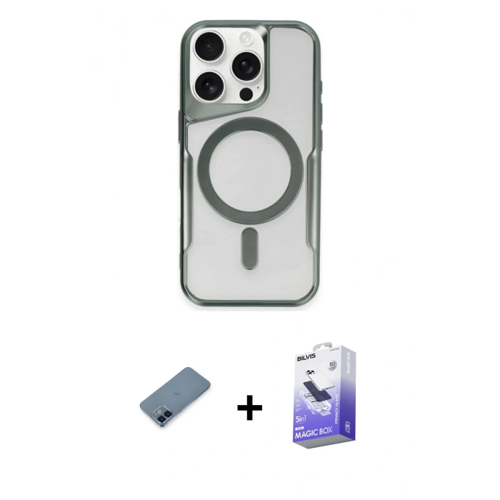 MARSİLYAN™- iPhone 12 Kılıf Yadigar Klasik Özel Seri - Siyah Bilvis 5in1 5D Magic Hayalet Cam Ekran Koruyucu + Metal Kamera Lens Koruma Cam - MI