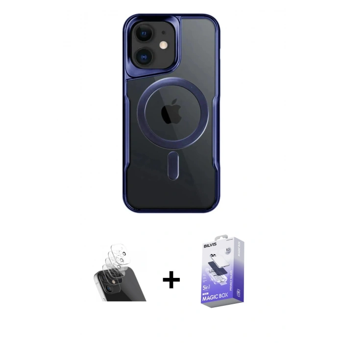 MARSİLYAN™- iPhone 12 Kılıf Yadigar Klasik Özel Seri - Siyah Bilvis 5in1 5D Magic Hayalet Cam Ekran Koruyucu + Kamera Lens Koruma Cam - SF