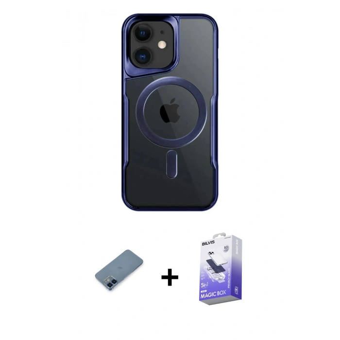 MARSİLYAN™- iPhone 12 Kılıf Yadigar Klasik Özel Seri - Siyah Bilvis 5in1 5D Magic Hayalet Cam Ekran Koruyucu + Metal Kamera Lens Koruma Cam - MI