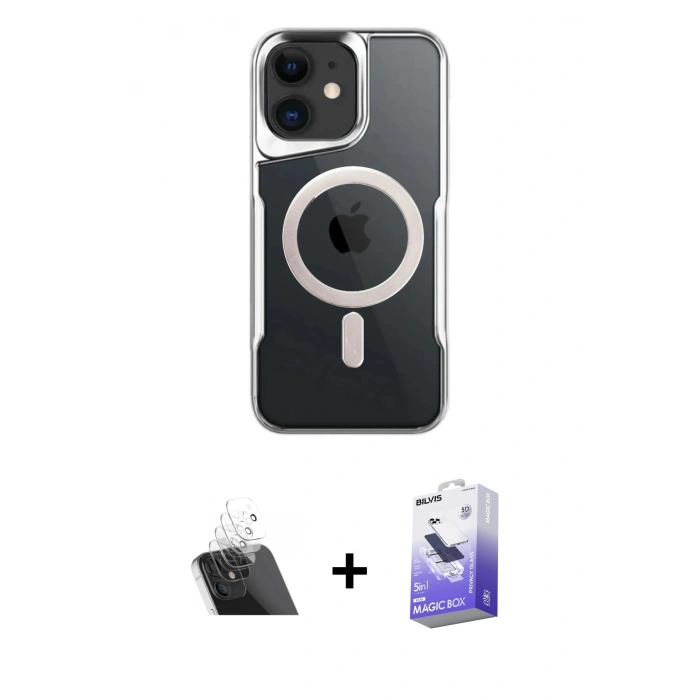MARSİLYAN™- iPhone 12 Kılıf Yadigar Klasik Özel Seri - Siyah Bilvis 5in1 5D Magic Hayalet Cam Ekran Koruyucu + Kamera Lens Koruma Cam - SF