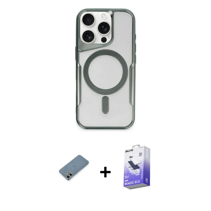 MARSİLYAN™- iPhone 12 Kılıf Yadigar Klasik Özel Seri - Siyah Bilvis 5in1 5D Magic Hayalet Cam Ekran Koruyucu + Metal Kamera Lens Koruma Cam - GD