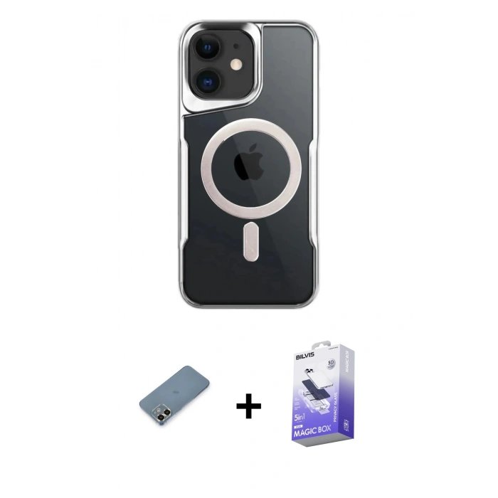 MARSİLYAN™- iPhone 12 Kılıf Yadigar Klasik Özel Seri - Siyah Bilvis 5in1 5D Magic Hayalet Cam Ekran Koruyucu + Metal Kamera Lens Koruma Cam - GD