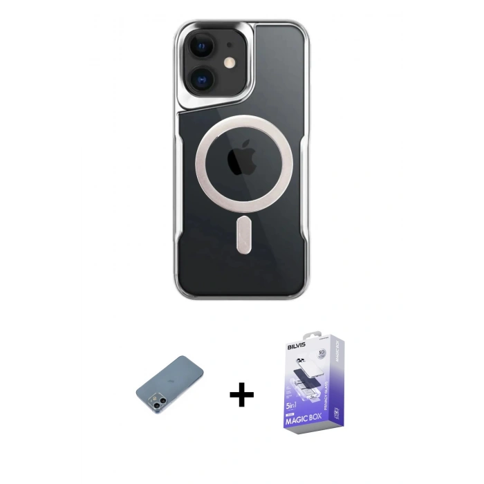 MARSİLYAN™- iPhone 12 Kılıf Yadigar Klasik Özel Seri - Siyah Bilvis 5in1 5D Magic Hayalet Cam Ekran Koruyucu + Shine Kamera Lens Koruma Cam - SABE