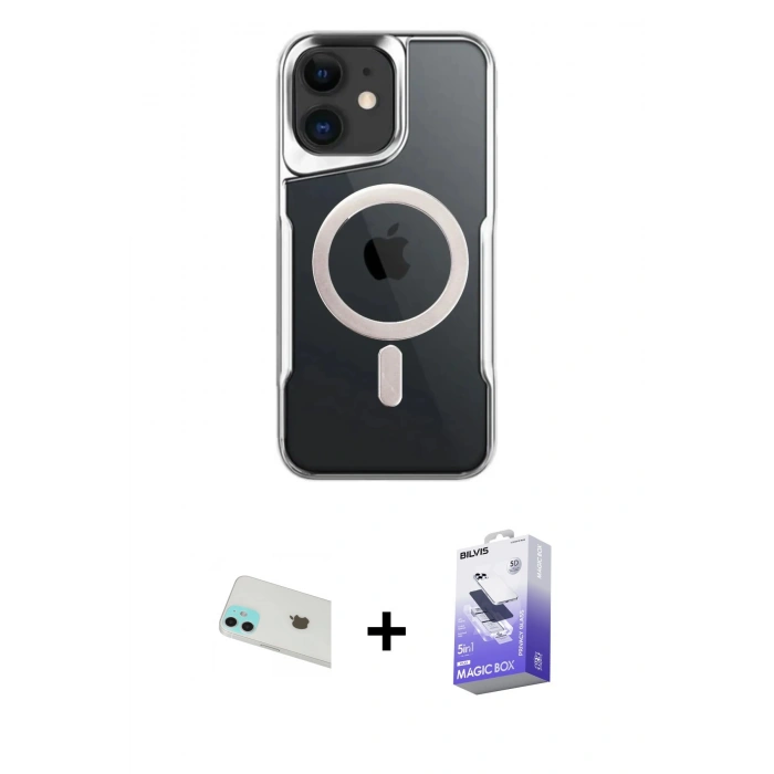MARSİLYAN™- iPhone 12 Kılıf Yadigar Klasik Özel Seri - Siyah Bilvis 5in1 5D Magic Hayalet Cam Ekran Koruyucu + Yeşil Rainbow Kamera Lens Koruma Cam
