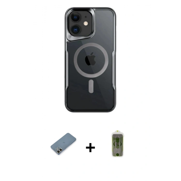 MARSİLYAN™- iPhone 12 Kılıf Yadigar Klasik Özel Seri - Siyah Joko Magic 5D Hayalet Cam + Metal Kamera Lens Koruma Cam - GD