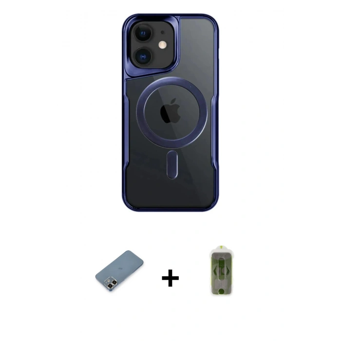 MARSİLYAN™- iPhone 12 Kılıf Yadigar Klasik Özel Seri - Siyah Joko Magic 5D Hayalet Cam + Metal Kamera Lens Koruma Cam - GD