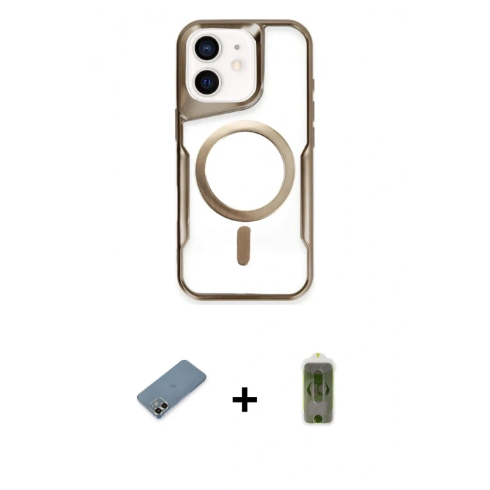 MARSİLYAN™- iPhone 12 Kılıf Yadigar Klasik Özel Seri - Siyah Joko Magic 5D Hayalet Cam + Metal Kamera Lens Koruma Cam - GD