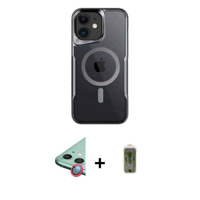 MARSİLYAN™- iPhone 12 Kılıf Yadigar Klasik Özel Seri - Siyah Joko Magic 5D Hayalet Cam + Raze Metal Kamera Lens - KI