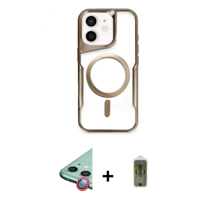 MARSİLYAN™- iPhone 12 Kılıf Yadigar Klasik Özel Seri - Siyah Joko Magic 5D Hayalet Cam + Raze Metal Kamera Lens - KI