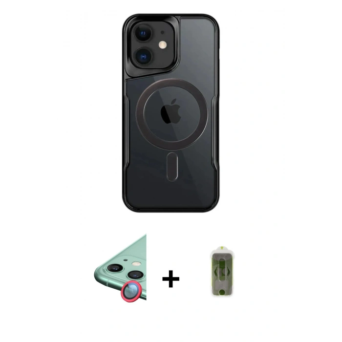 MARSİLYAN™- iPhone 12 Kılıf Yadigar Klasik Özel Seri - Siyah Joko Magic 5D Hayalet Cam + Raze Metal Kamera Lens - KI