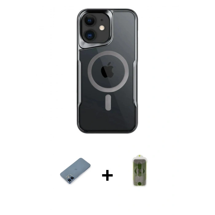 MARSİLYAN™- iPhone 12 Kılıf Yadigar Klasik Özel Seri - Siyah Joko Magic 5D Hayalet Cam + Metal Kamera Lens Koruma Cam - MI