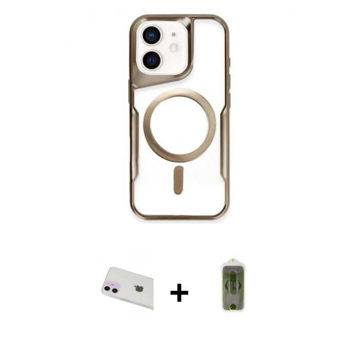 MARSİLYAN™- iPhone 12 Kılıf Yadigar Klasik Özel Seri - Siyah Joko Magic 5D Hayalet Cam + Rainbow Kamera Lens Koruma Cam - MR