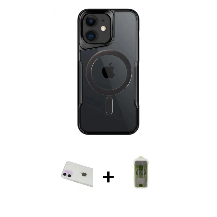 MARSİLYAN™- iPhone 12 Kılıf Yadigar Klasik Özel Seri - Siyah Joko Magic 5D Hayalet Cam + Rainbow Kamera Lens Koruma Cam - MR