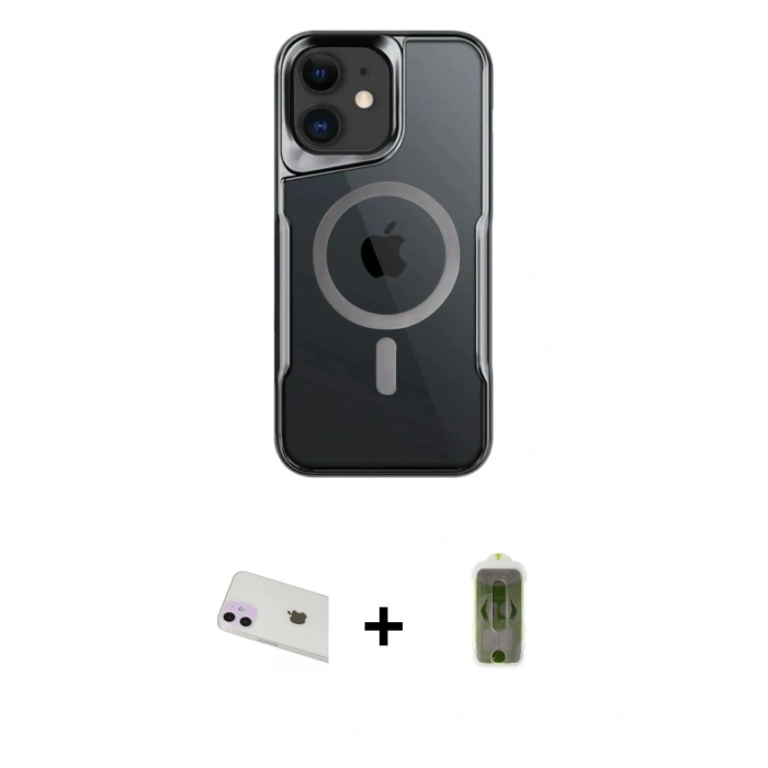 MARSİLYAN™- iPhone 12 Kılıf Yadigar Klasik Özel Seri - Siyah Joko Magic 5D Hayalet Cam + Rainbow Kamera Lens Koruma Cam - MR