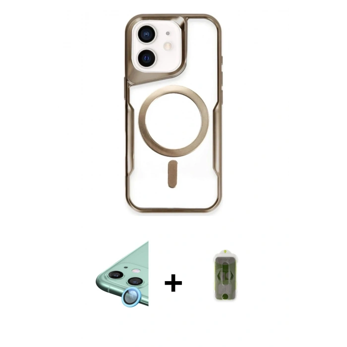 MARSİLYAN™- iPhone 12 Kılıf Yadigar Klasik Özel Seri - Siyah Joko Magic 5D Hayalet Cam + Raze Metal Kamera Lens - MI