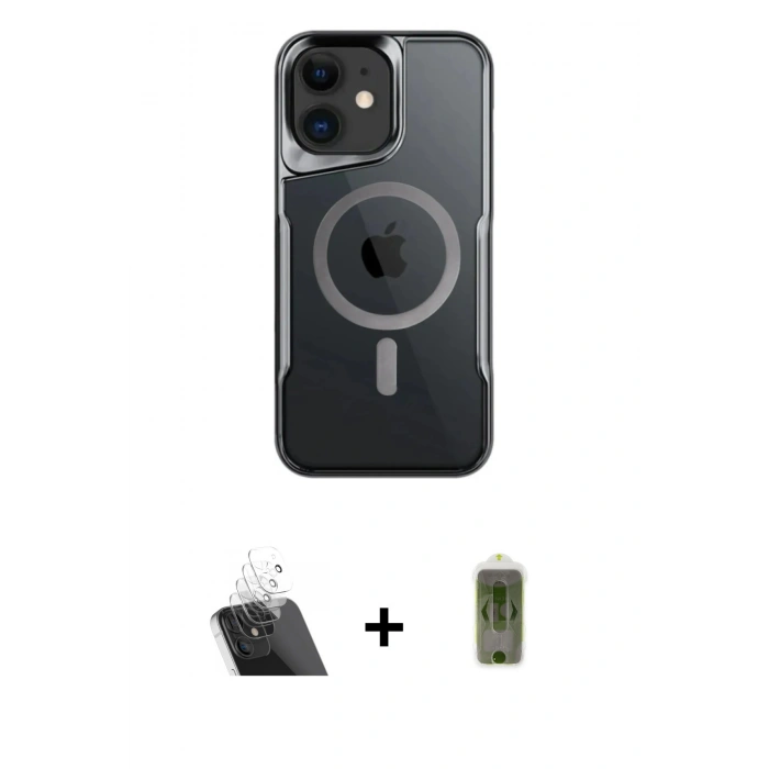 MARSİLYAN™- iPhone 12 Kılıf Yadigar Klasik Özel Seri - Siyah Joko Magic 5D Hayalet Cam + Şeffaf Kamera Lens Koruma Cam
