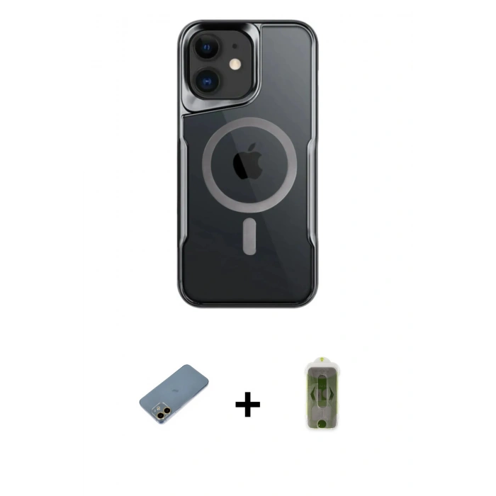 MARSİLYAN™- iPhone 12 Kılıf Yadigar Klasik Özel Seri - Siyah Joko Magic 5D Hayalet Cam + Shine Kamera Lens Koruma Cam - GD