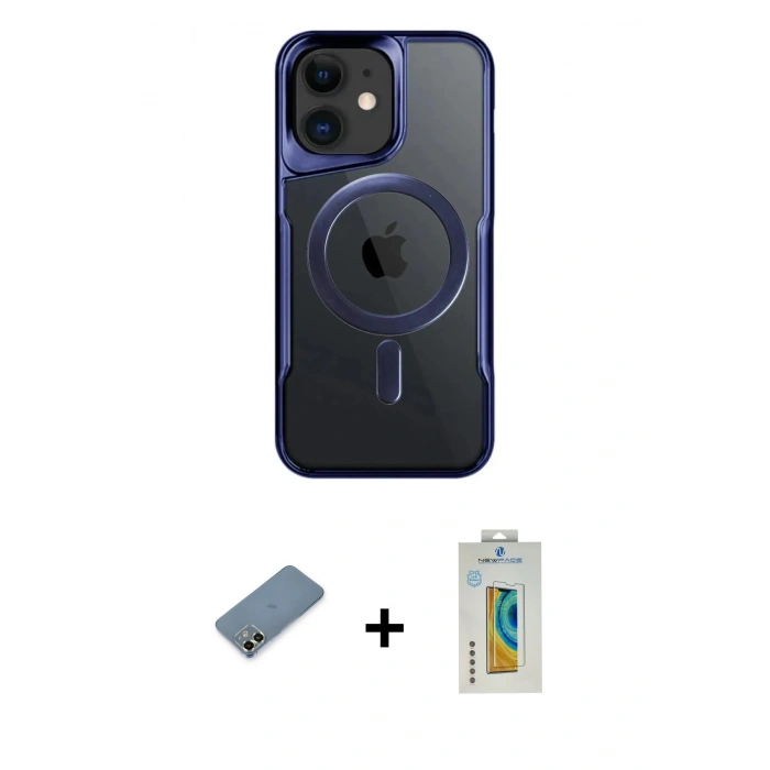 MARSİLYAN™- iPhone 12 Kılıf Yadigar Klasik Özel Seri - Siyah Polymer Nano Ekran Koruyucu + Açık Yeşil Metal Kamera Lens Koruma Cam