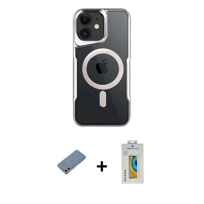 MARSİLYAN™- iPhone 12 Kılıf Yadigar Klasik Özel Seri - Siyah Polymer Nano Ekran Koruyucu + Shine Kamera Lens Koruma Cam - GS