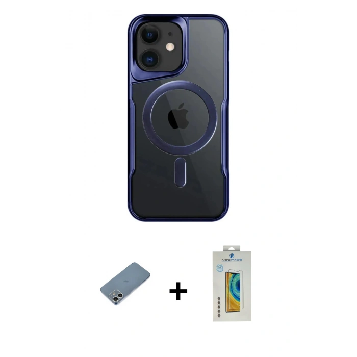 MARSİLYAN™- iPhone 12 Kılıf Yadigar Klasik Özel Seri - Siyah Polymer Nano Ekran Koruyucu + Shine Kamera Lens Koruma Cam - GS