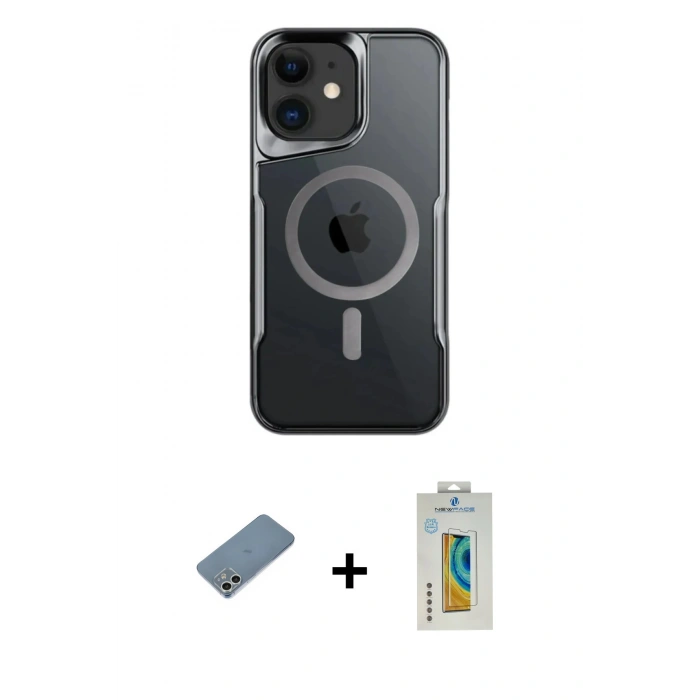 MARSİLYAN™- iPhone 12 Kılıf Yadigar Klasik Özel Seri - Siyah Polymer Nano Ekran Koruyucu + Shine Kamera Lens Koruma Cam - GS
