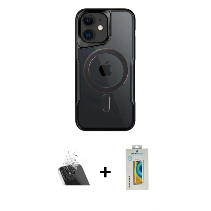 MARSİLYAN™- iPhone 12 Kılıf Yadigar Klasik Özel Seri - Siyah Polymer Nano Ekran Koruyucu + Kamera Lens Koruma Cam - SF