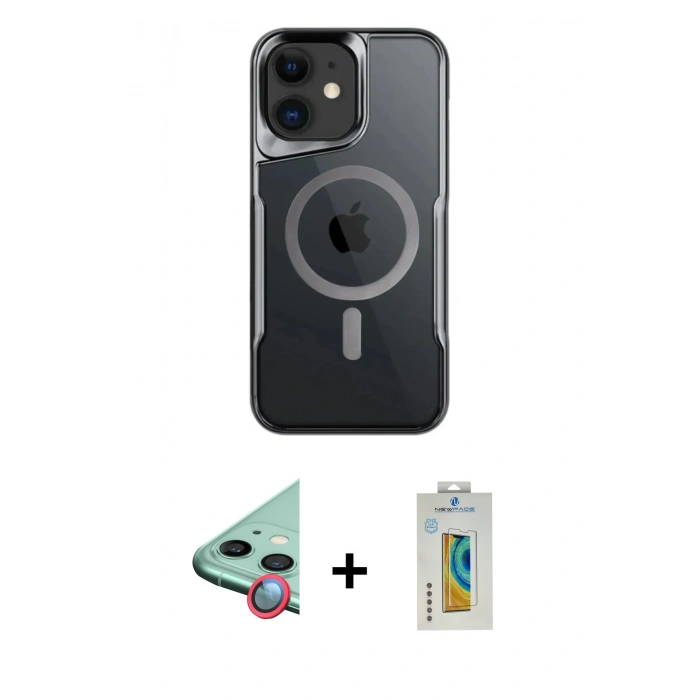 MARSİLYAN™- iPhone 12 Kılıf Yadigar Klasik Özel Seri - Siyah Polymer Nano Ekran Koruyucu + Raze Metal Kamera Lens - KI