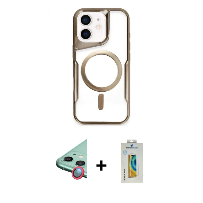 MARSİLYAN™- iPhone 12 Kılıf Yadigar Klasik Özel Seri - Siyah Polymer Nano Ekran Koruyucu + Raze Metal Kamera Lens - KI