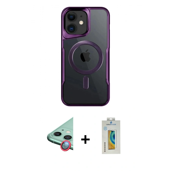 MARSİLYAN™- iPhone 12 Kılıf Yadigar Klasik Özel Seri - Siyah Polymer Nano Ekran Koruyucu + Raze Metal Kamera Lens - KI