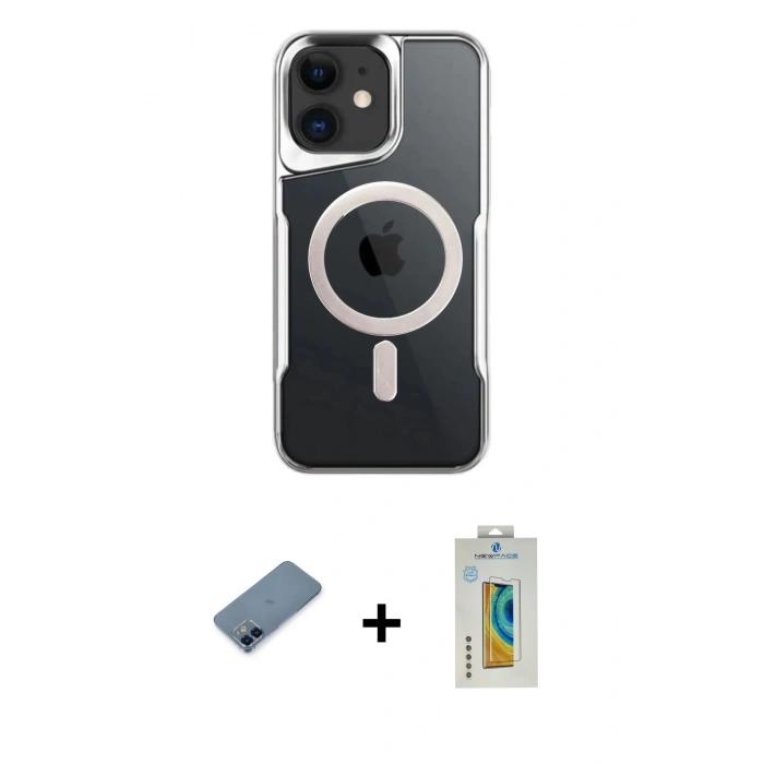 MARSİLYAN™- iPhone 12 Kılıf Yadigar Klasik Özel Seri - Siyah Polymer Nano Ekran Koruyucu + Metal Kamera Lens Koruma Cam - MI