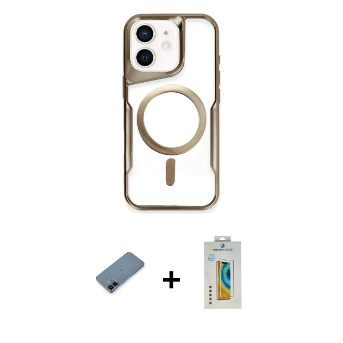 MARSİLYAN™- iPhone 12 Kılıf Yadigar Klasik Özel Seri - Siyah Polymer Nano Ekran Koruyucu + Metal Kamera Lens Koruma Cam - MI