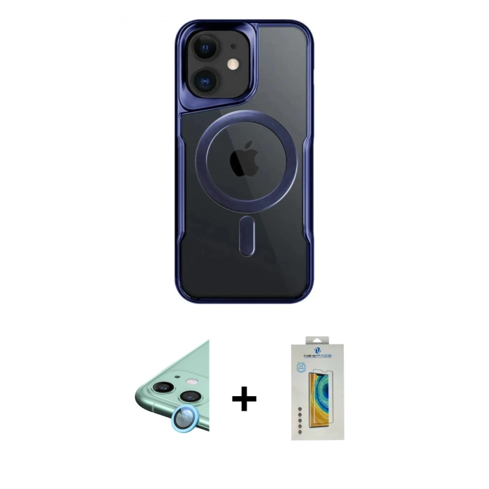 MARSİLYAN™- iPhone 12 Kılıf Yadigar Klasik Özel Seri - Siyah Polymer Nano Ekran Koruyucu + Raze Metal Kamera Lens - MI