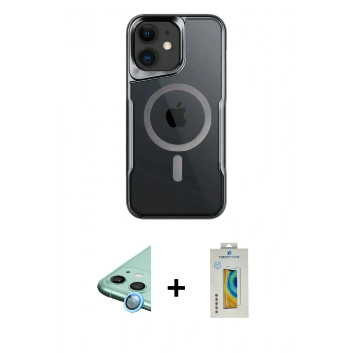 MARSİLYAN™- iPhone 12 Kılıf Yadigar Klasik Özel Seri - Siyah Polymer Nano Ekran Koruyucu + Raze Metal Kamera Lens - MI