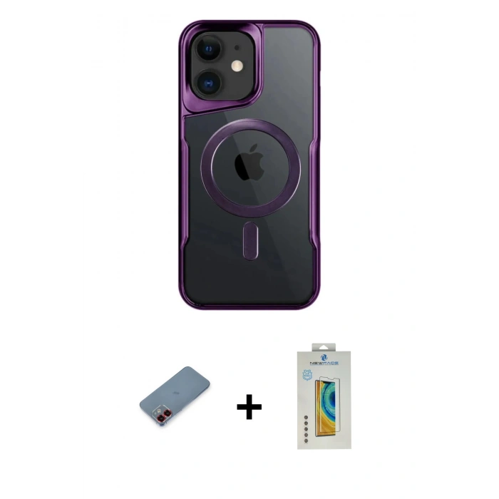 MARSİLYAN™- iPhone 12 Kılıf Yadigar Klasik Özel Seri - Siyah Polymer Nano Ekran Koruyucu + Metal Kamera Lens Koruma Cam - KI