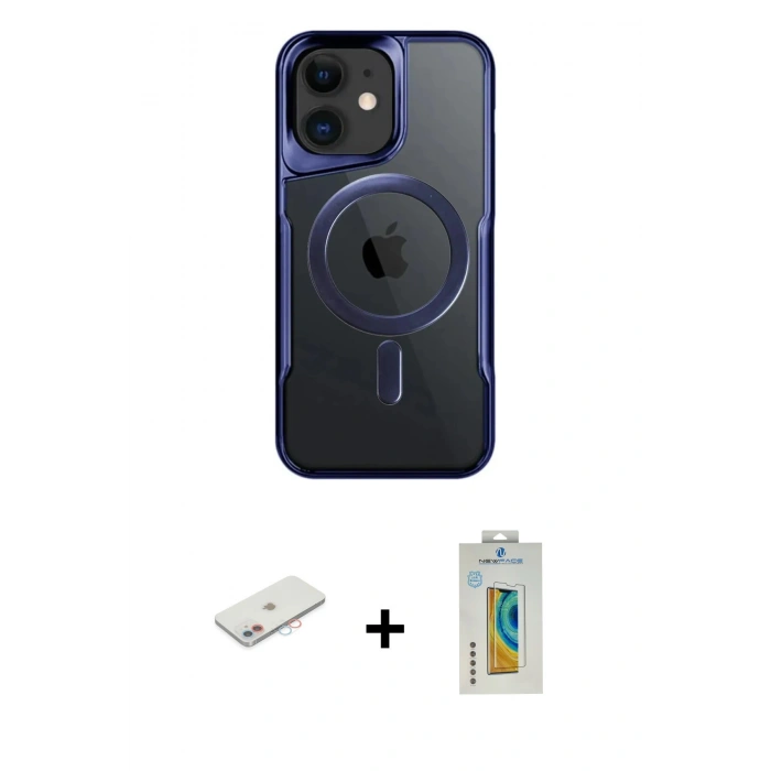 MARSİLYAN™- iPhone 12 Kılıf Yadigar Klasik Özel Seri - Siyah Polymer Nano Ekran Koruyucu + Renkli Kamera Lens Koruma Cam - PE