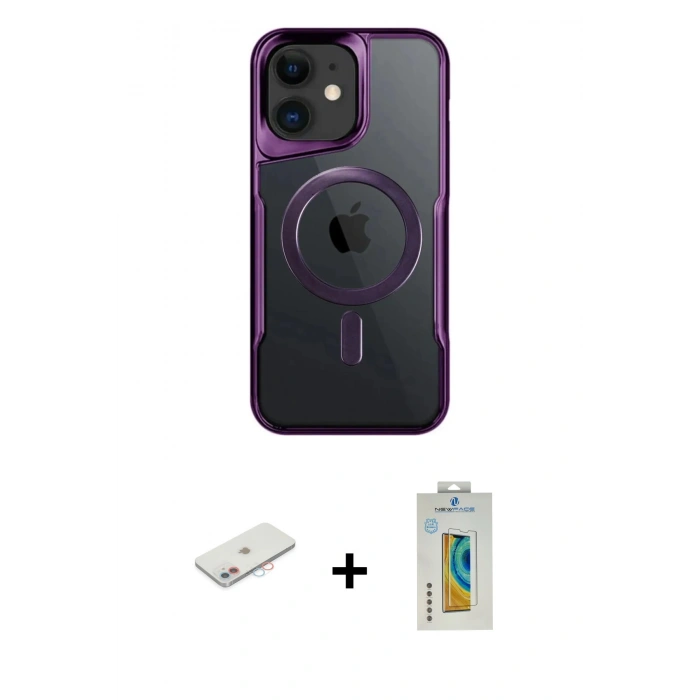 MARSİLYAN™- iPhone 12 Kılıf Yadigar Klasik Özel Seri - Siyah Polymer Nano Ekran Koruyucu + Renkli Kamera Lens Koruma Cam - PE